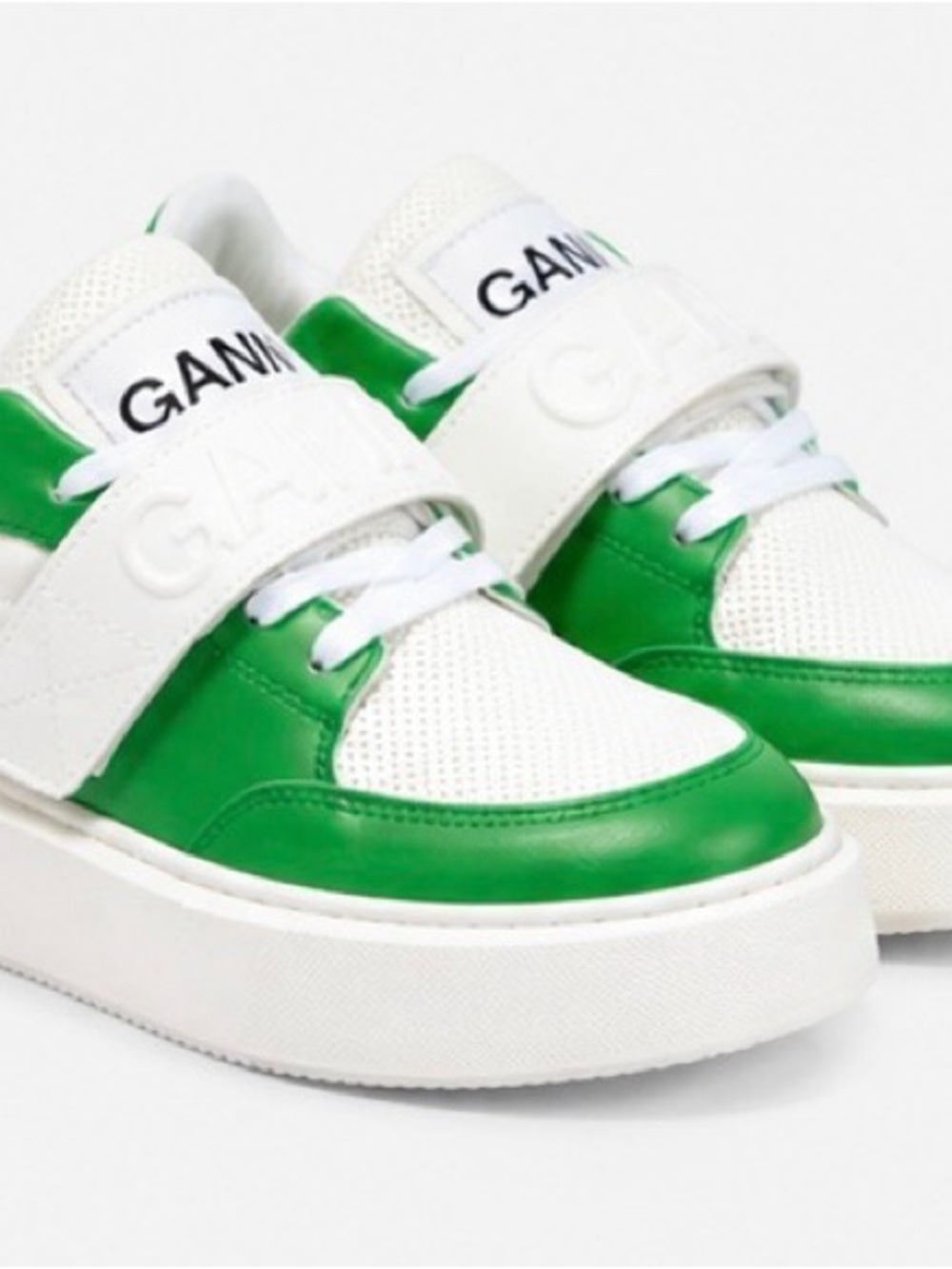 GANNI Retro Sneakers Green White Size 38 Women’s Platform Leather NWOT